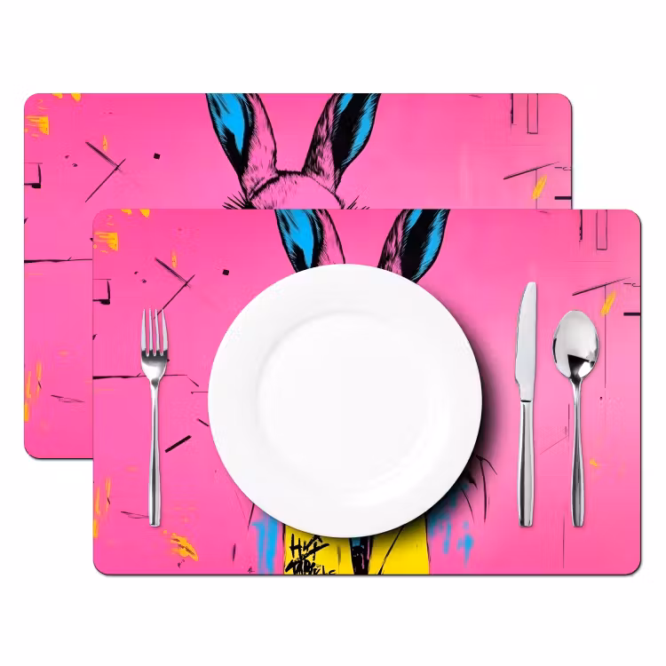 Placemat vinyl - Konijn - Felroze - Sjaal - Abstract — 2