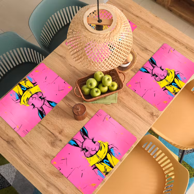 Placemat vinyl - Konijn - Felroze - Sjaal - Abstract — 3