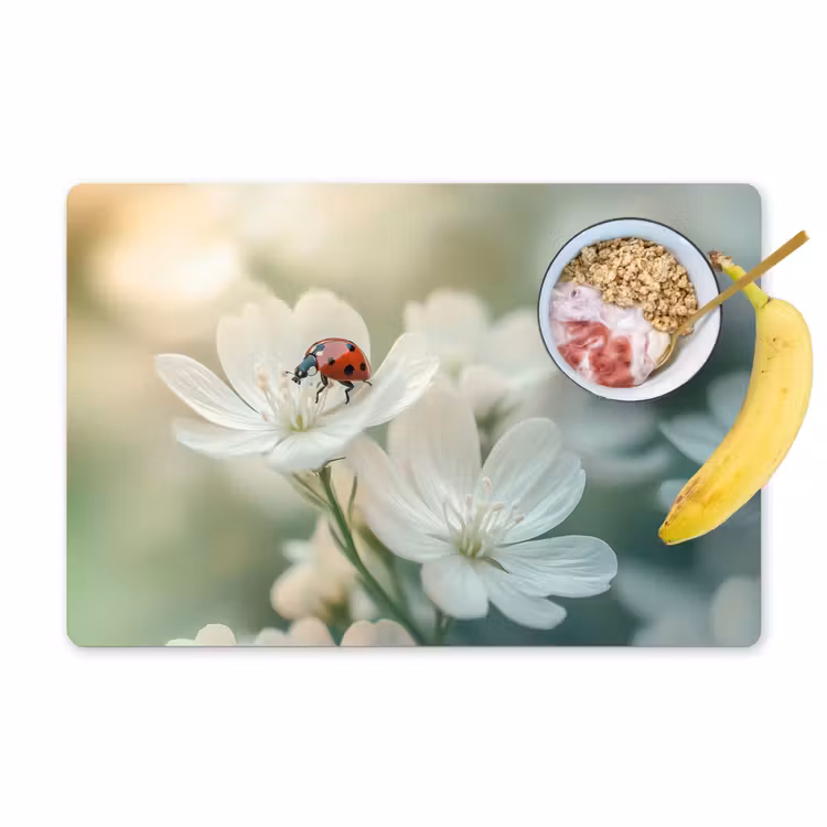 Placemat vinyl - Lieveheersbeestje - Bloemen - Wit — 1