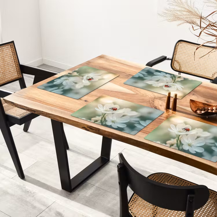 Placemat vinyl - Lieveheersbeestje - Bloemen - Wit — 4
