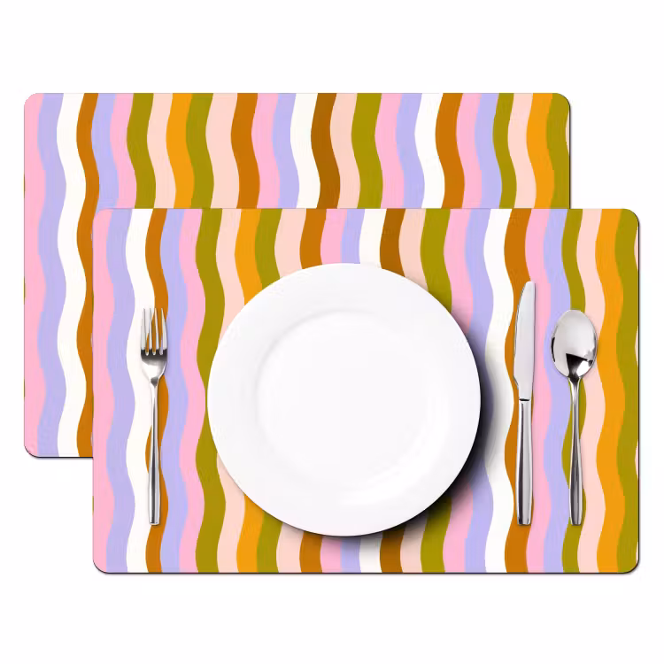 Placemat vinyl - lijnen - Golven - Pastelkleuren - Patroon — 2