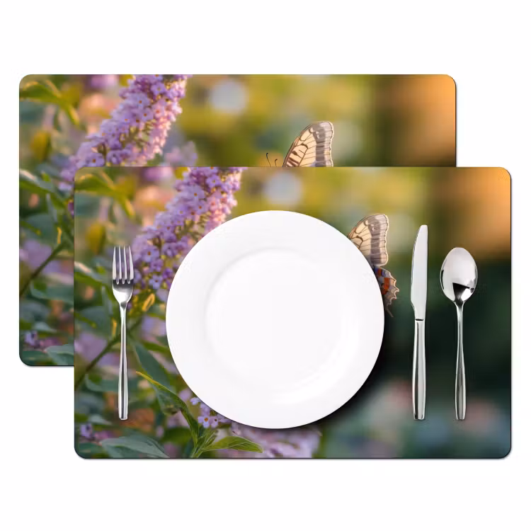 Placemat vinyl - Sierlijke - Vlinder - Paarse - Bloemen — 2