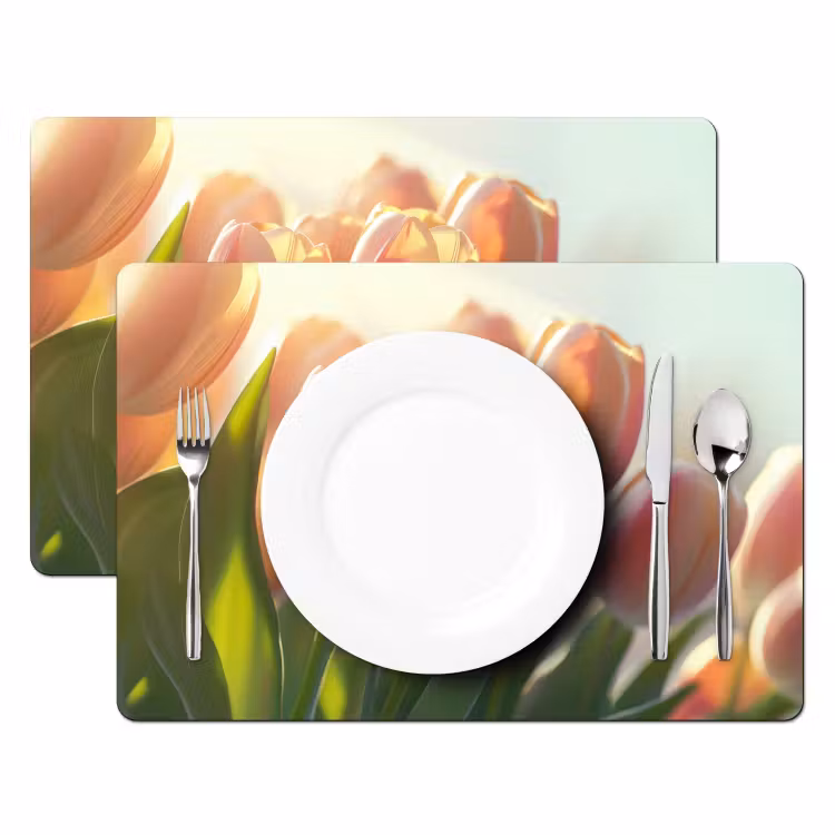 Placemat vinyl - Tulpen - Roze - Zonnestralen — 2