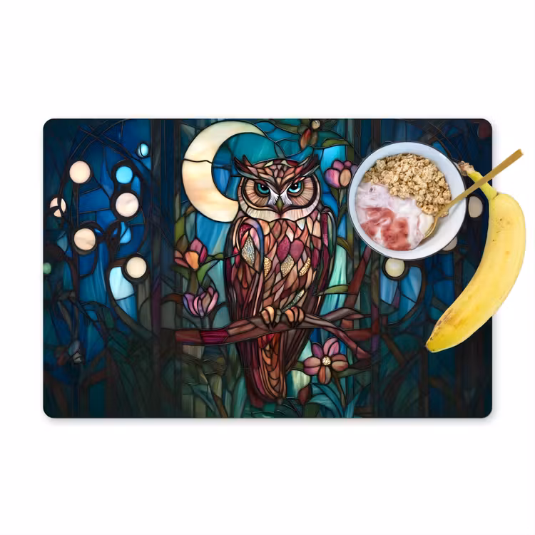 Placemat vinyl - Uil - Mozaïek - Maan - Nacht — 1