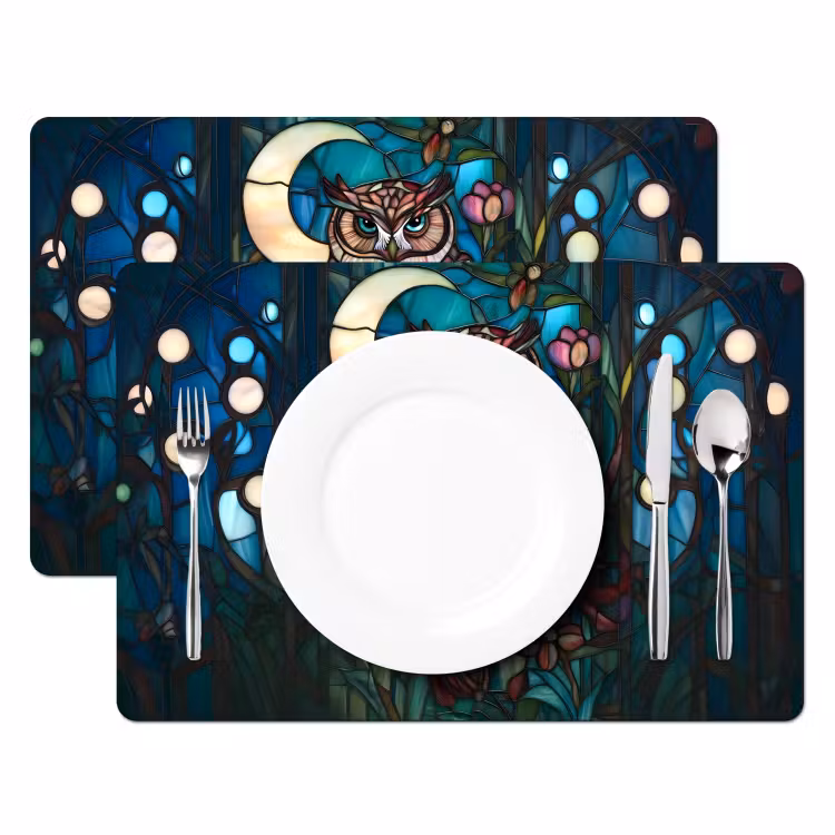 Placemat vinyl - Uil - Mozaïek - Maan - Nacht — 2