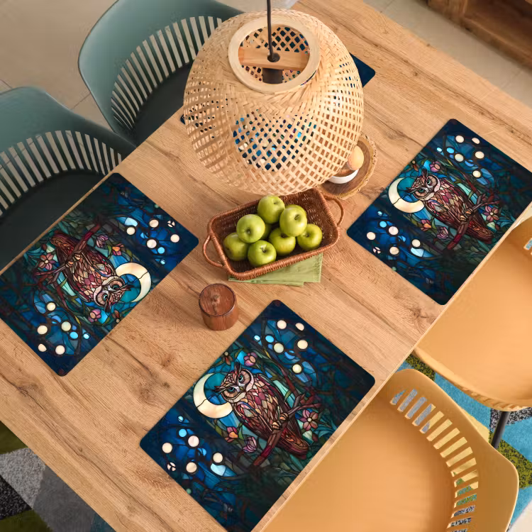 Placemat vinyl - Uil - Mozaïek - Maan - Nacht — 3