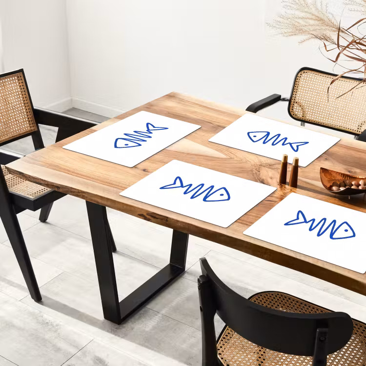 Placemat vinyl - Vis - Minimalistisch - Blauw - Lijn — 4