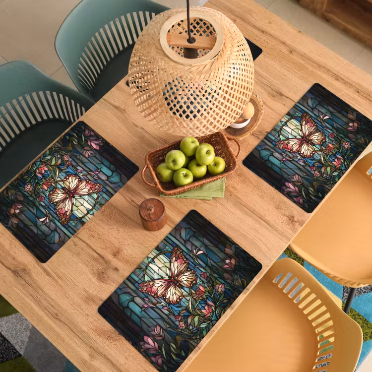 Placemat vinyl - Vlinder - Roze - Bloemen - Bladeren — 3