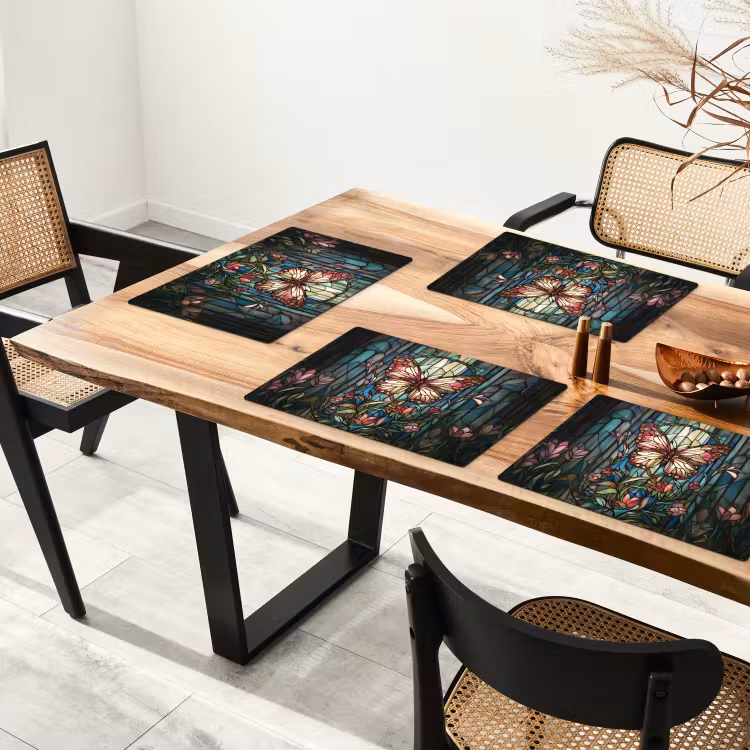 Placemat vinyl - Vlinder - Roze - Bloemen - Bladeren — 4