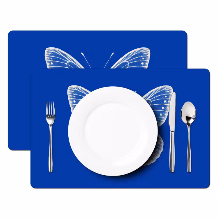 Placemat vinyl - Vlinder - Wit - Getekend - Stippen — 2