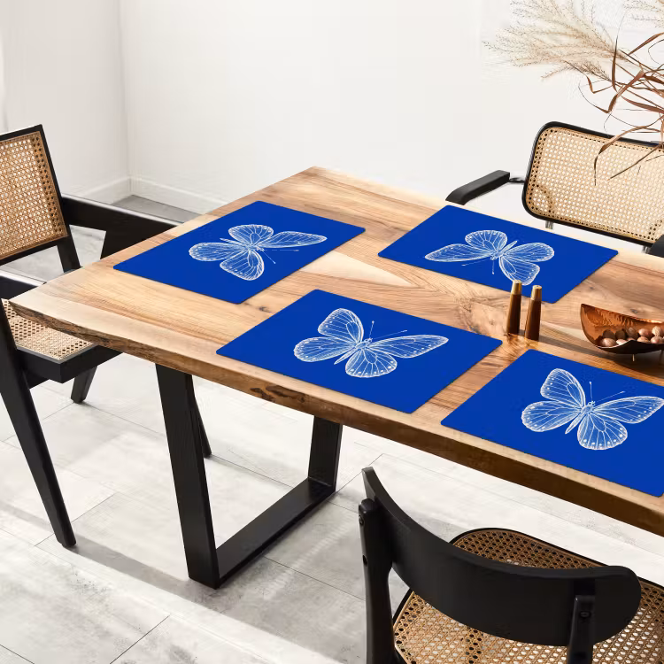 Placemat vinyl - Vlinder - Wit - Getekend - Stippen — 4