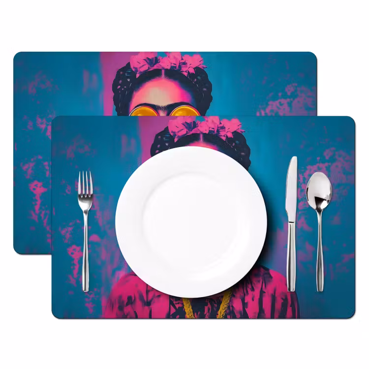 Placemat vinyl - Vrouw - Kauwgom - Zonnebril - Oranje — 2