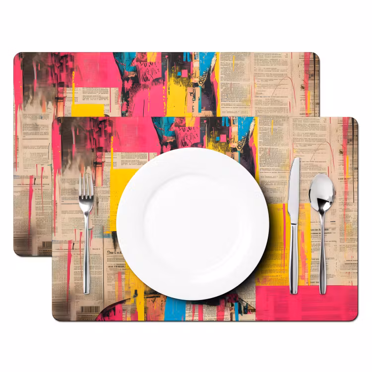 Placemat vinyl - Vrouwengezicht - Krantenpapier - Abstract - Roze — 2