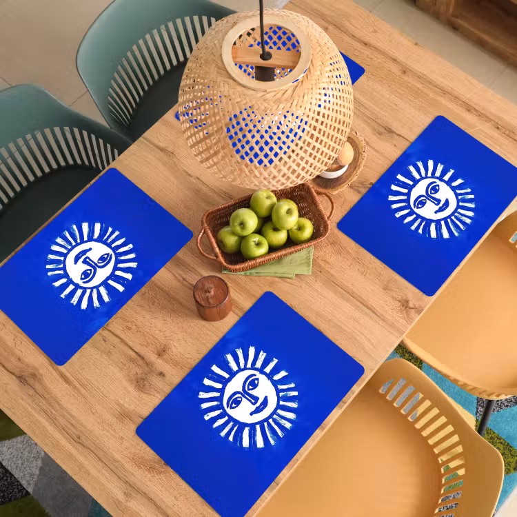 Placemat vinyl - Zon - Gezicht - Penseelstructuur - Blauw — 3