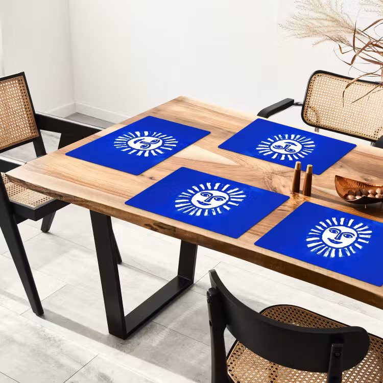 Placemat vinyl - Zon - Gezicht - Penseelstructuur - Blauw — 4