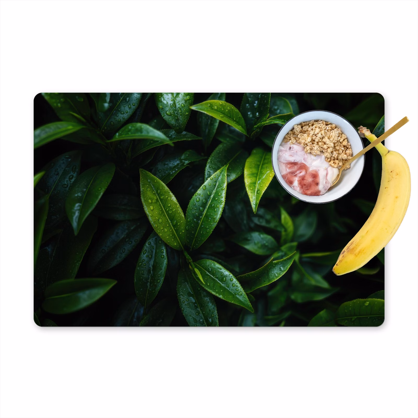 Placemat vinyl - Bladeren - Regendruppels - Licht - Groen — 1