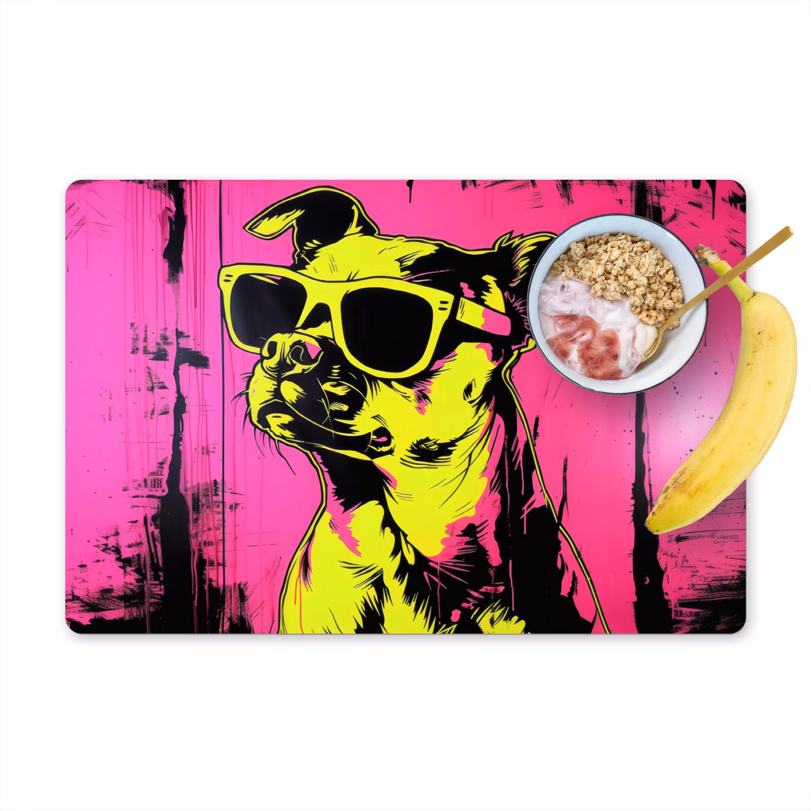 Placemat vinyl - Hond - Zonnebril - Roze - Art — 1