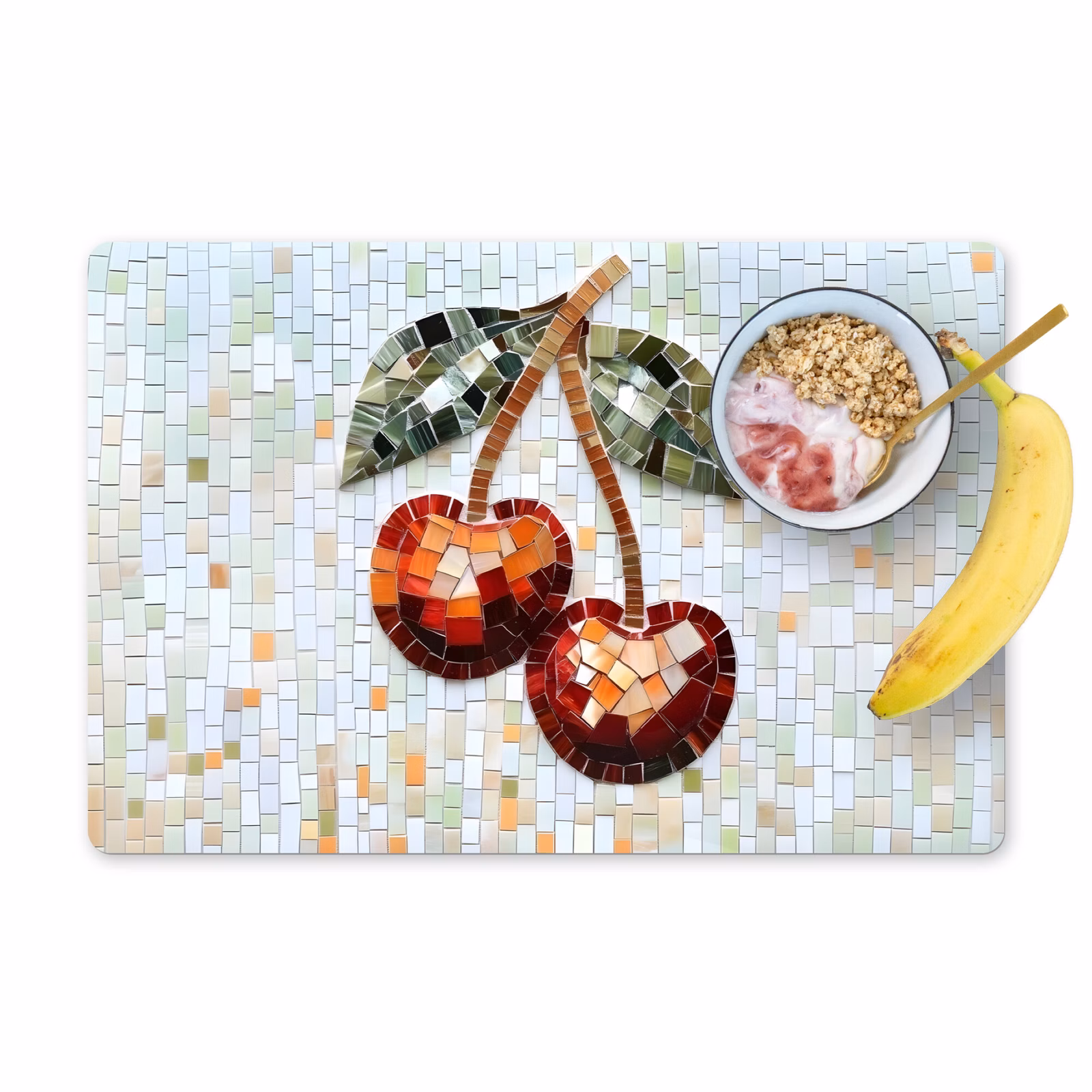Placemat vinyl - Kersen - Rood - Mozaïek - Blaadjes — 1