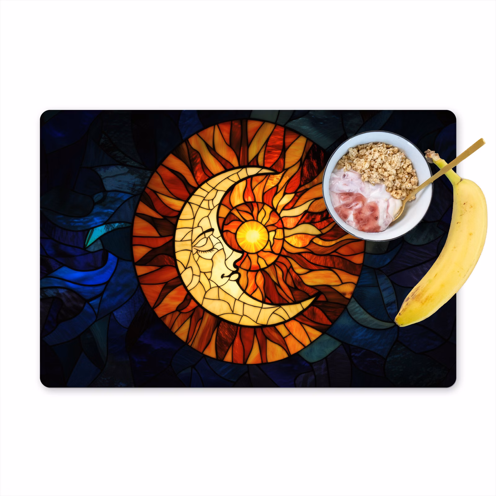 Placemat vinyl - Mozaïek - Glas - Maan - Donkerblauw — 1