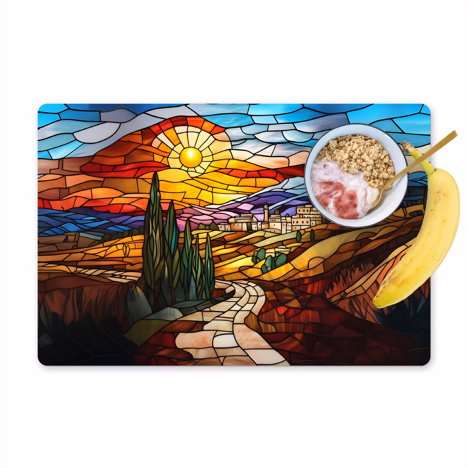 Placemat vinyl - Mozaïek - Zon - Landschap - Dorp — 1