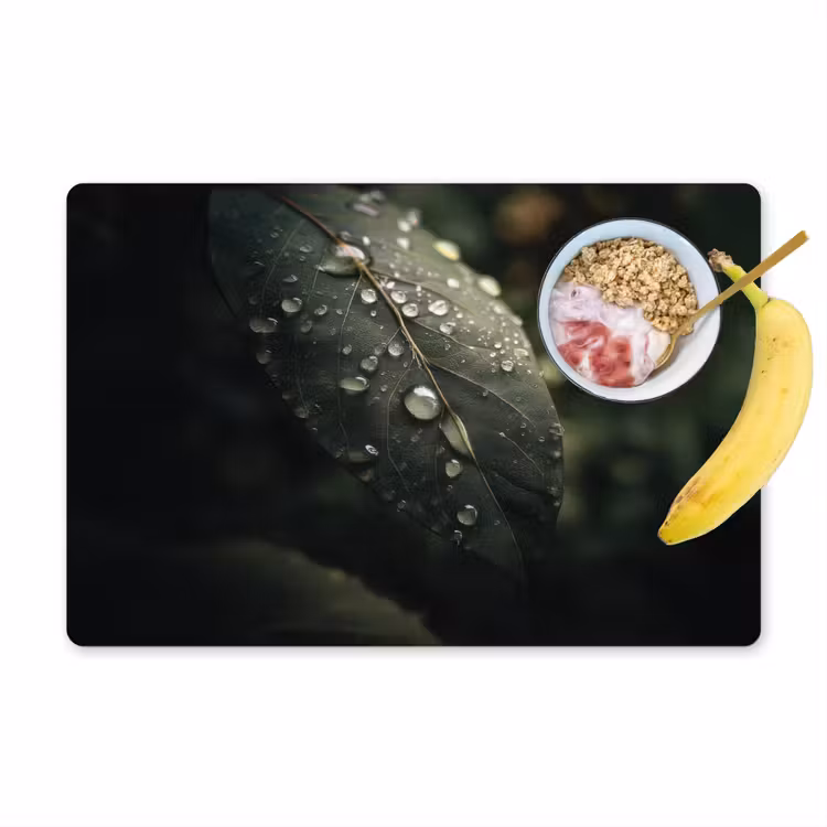 Placemat vinyl - Blad - Groen - Nerven - Regendruppels — 1