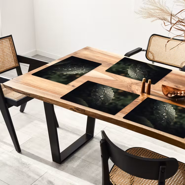 Placemat vinyl - Blad - Groen - Nerven - Regendruppels — 4