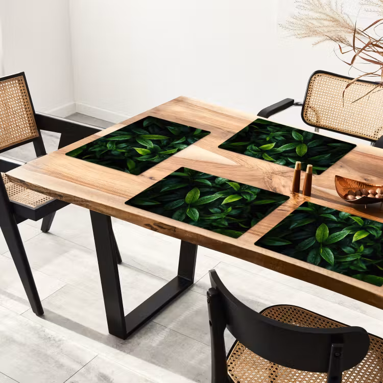 Placemat vinyl - Bladeren - Regendruppels - Licht - Groen — 4