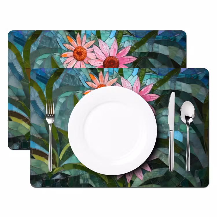 Placemat vinyl - Bloemen - Roze - Glasmozaïek — 2