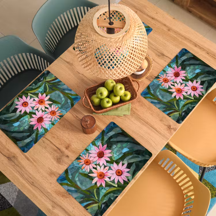 Placemat vinyl - Bloemen - Roze - Glasmozaïek — 3