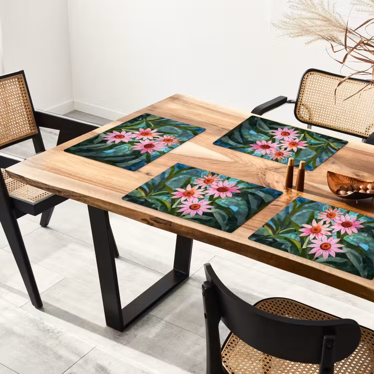 Placemat vinyl - Bloemen - Roze - Glasmozaïek — 4