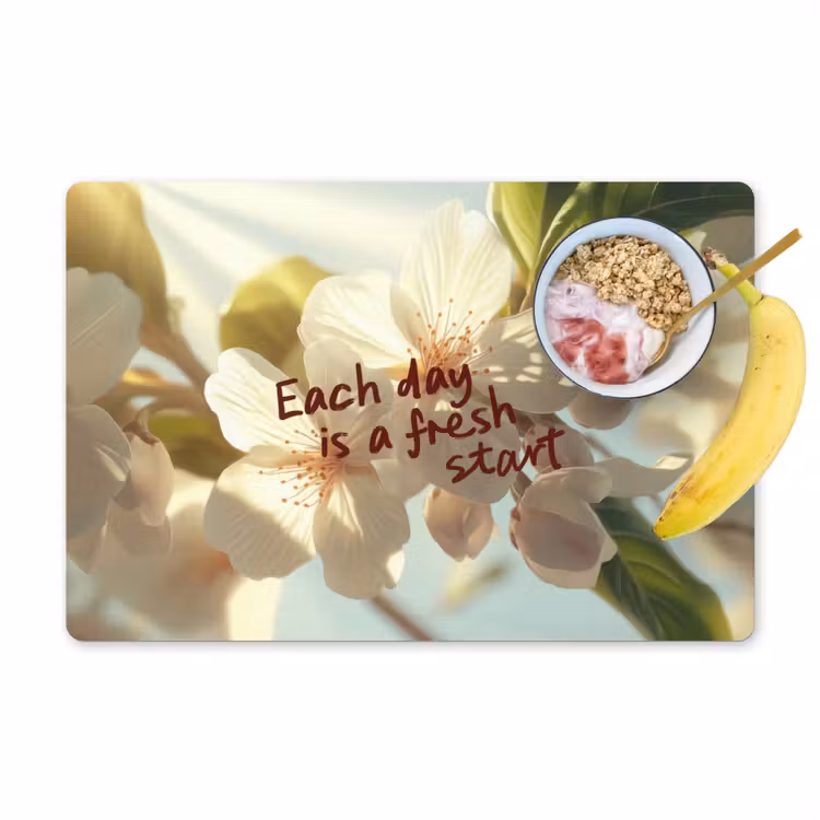 Placemat vinyl - Bloesems - Zonlicht - Quote - Wit — 1