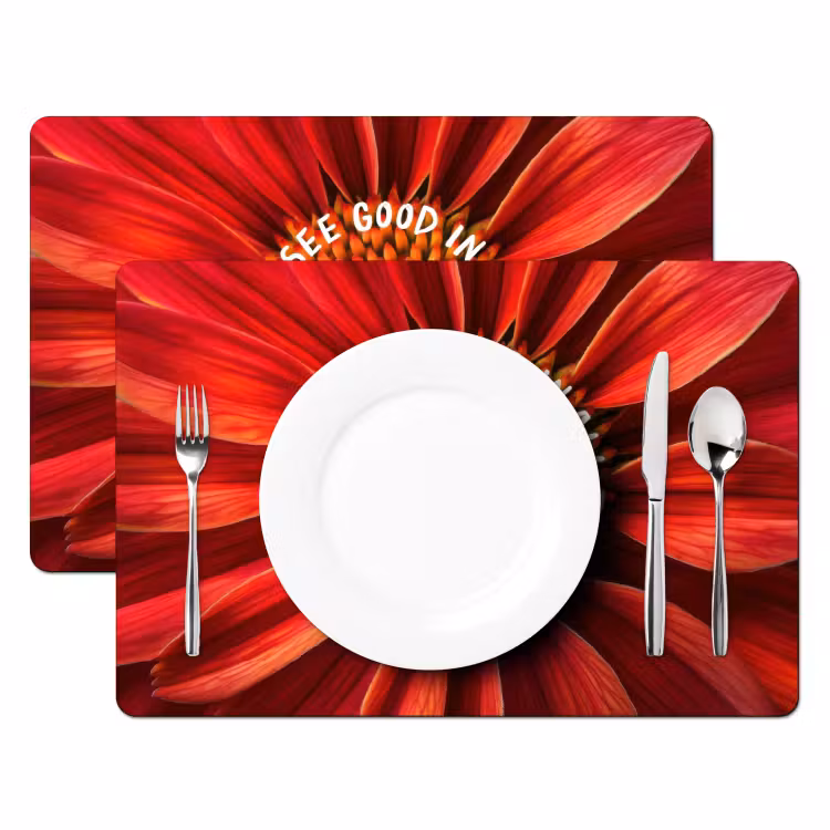 Placemat vinyl - Close up - Bloem - Quote - Rood — 2