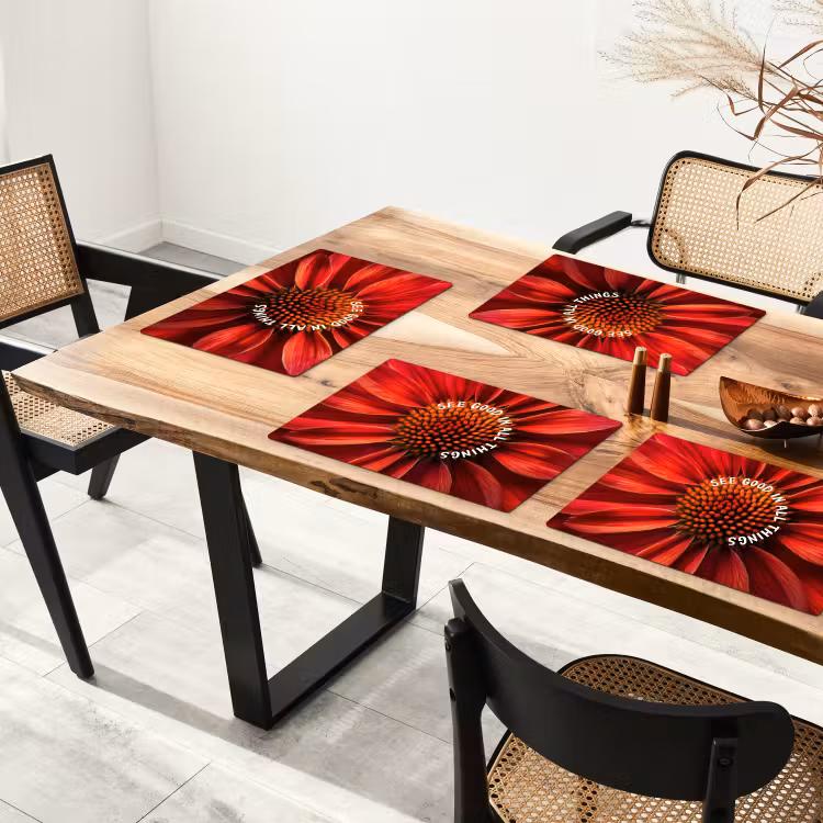 Placemat vinyl - Close up - Bloem - Quote - Rood — 4