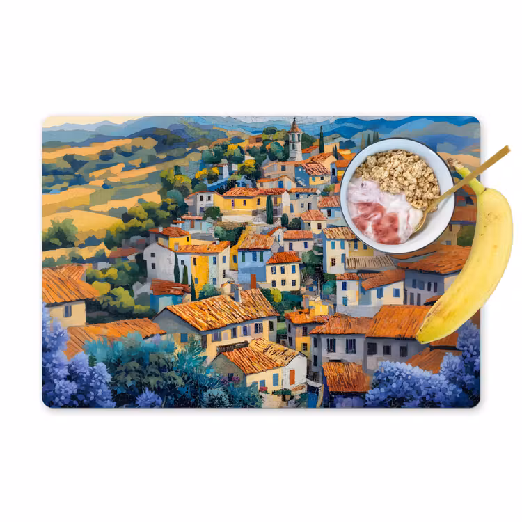 Placemat vinyl - Dorp - Heuvels - Landschap - Bomen — 1