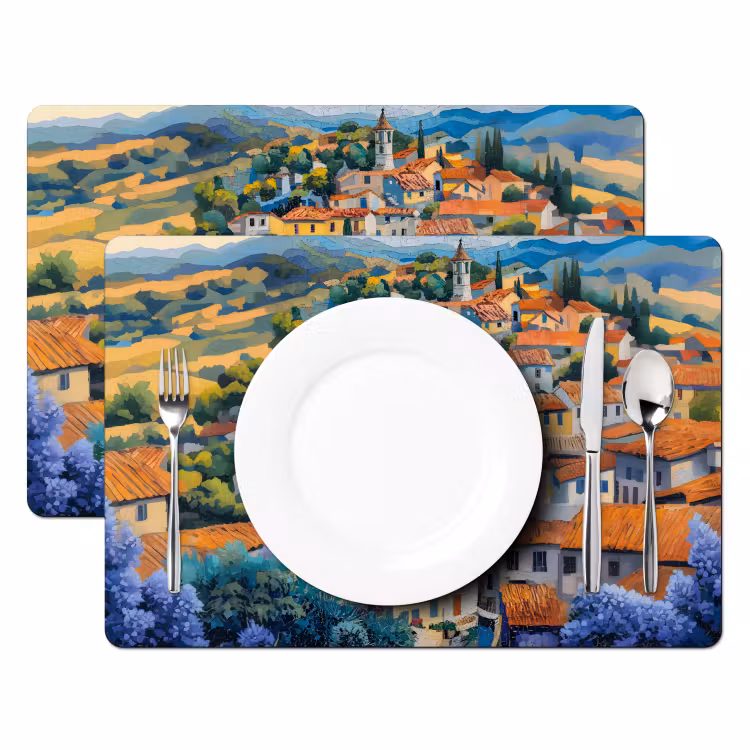 Placemat vinyl - Dorp - Heuvels - Landschap - Bomen — 2