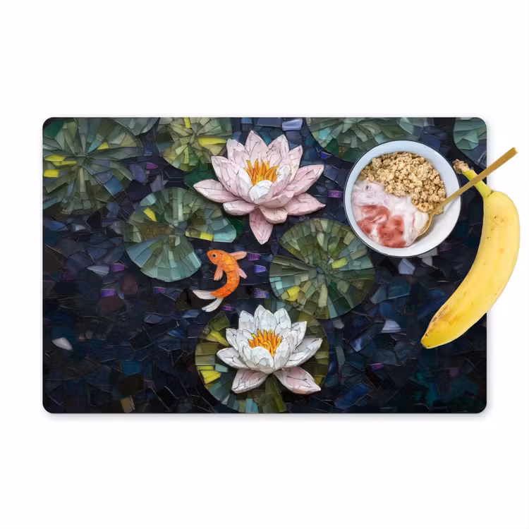 Placemat vinyl - Glasstukjes - Leliebladeren - Vis - Oranje — 1