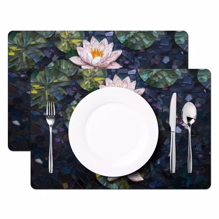 Placemat vinyl - Glasstukjes - Leliebladeren - Vis - Oranje — 2
