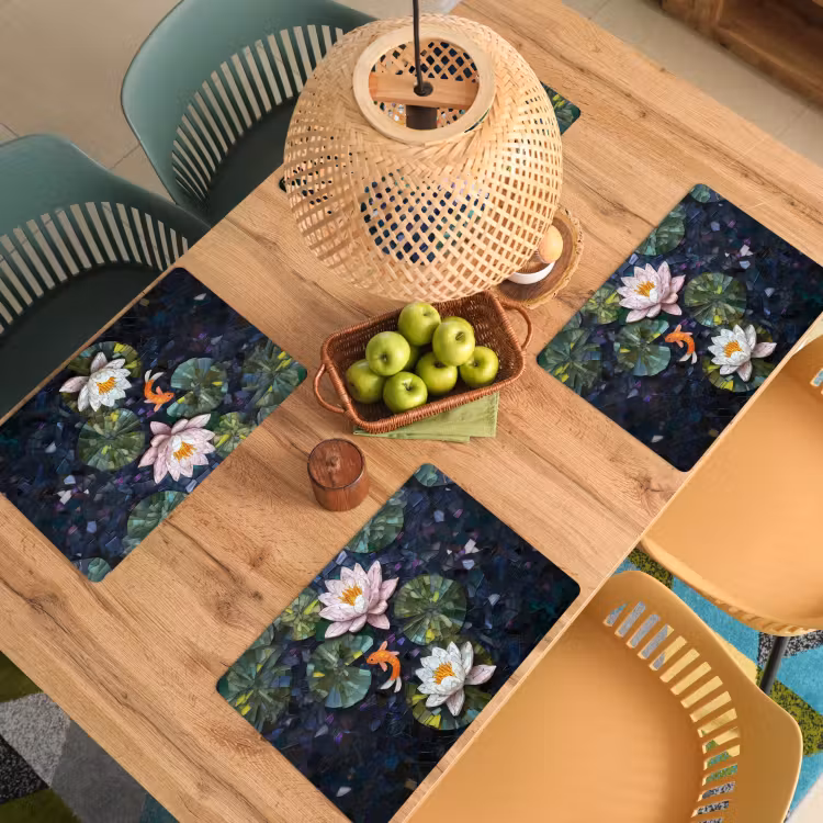 Placemat vinyl - Glasstukjes - Leliebladeren - Vis - Oranje — 3