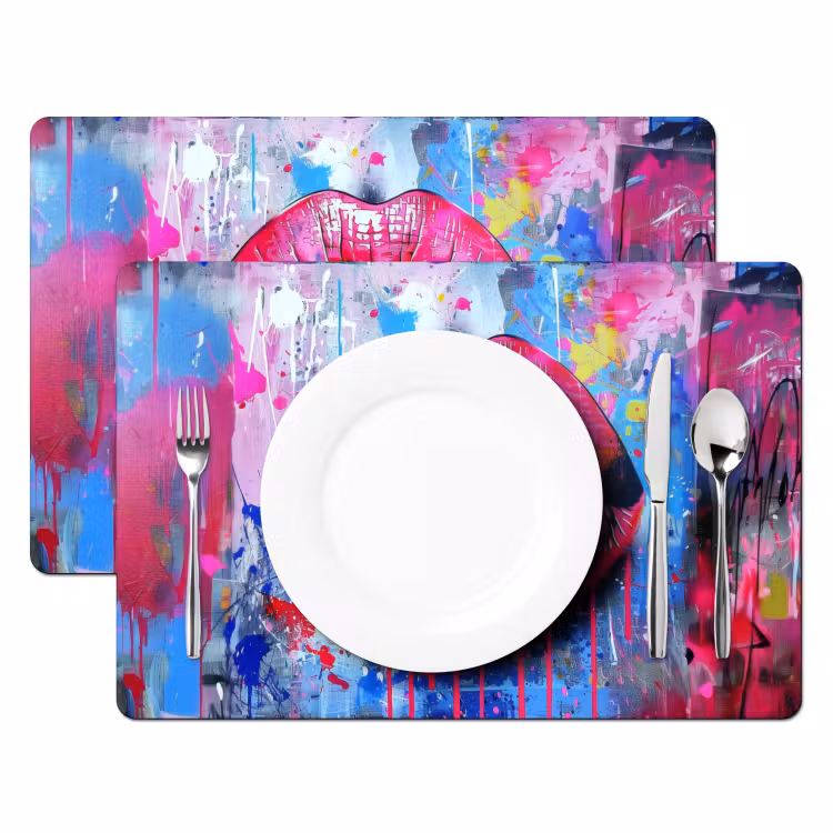 Placemat vinyl - Graffiti - Lippen - Felroze - Geschilderd — 2