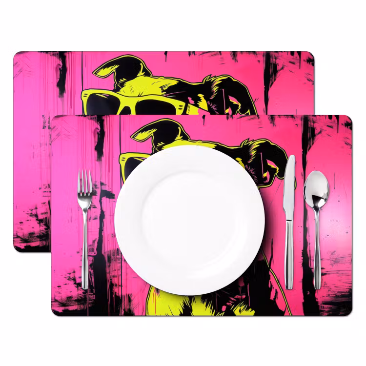 Placemat vinyl - Hond - Zonnebril - Roze - Art — 2