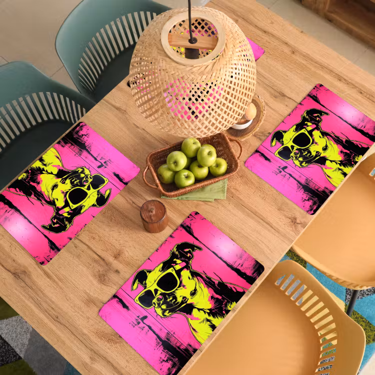 Placemat vinyl - Hond - Zonnebril - Roze - Art — 3