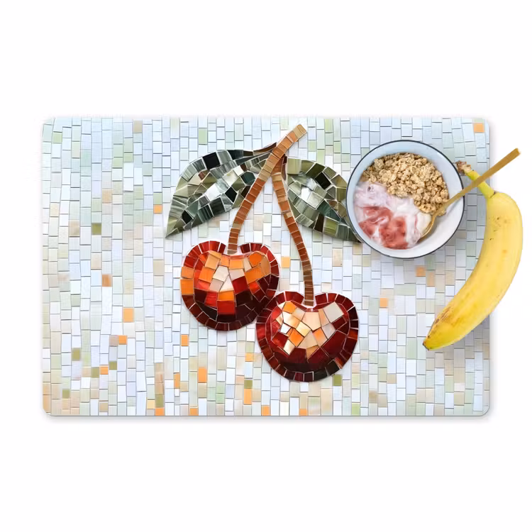 Placemat vinyl - Kersen - Rood - Mozaïek - Blaadjes — 1