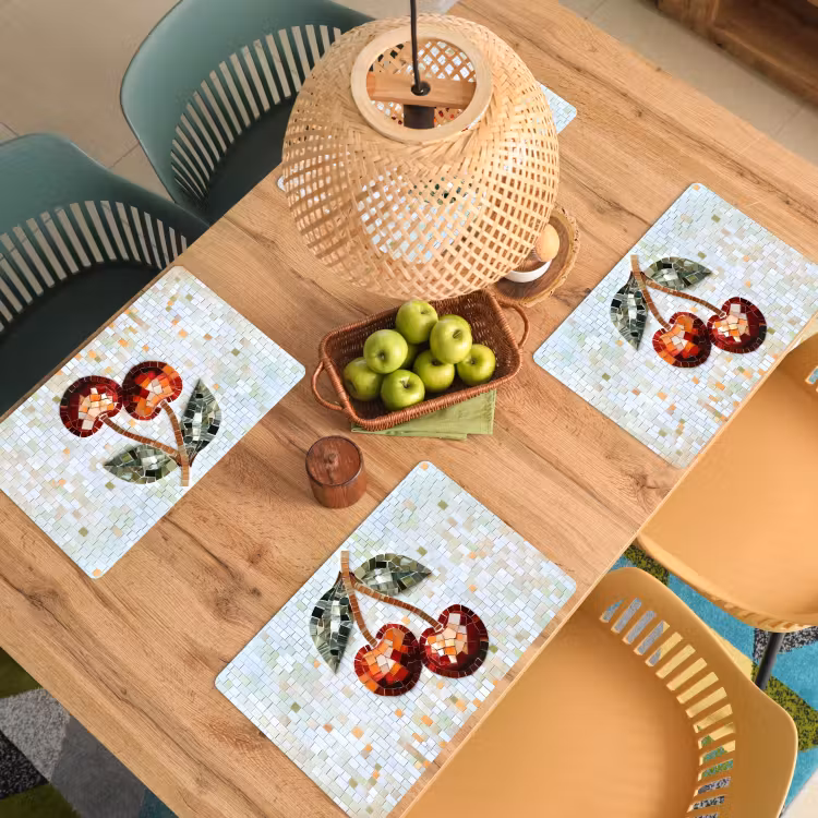 Placemat vinyl - Kersen - Rood - Mozaïek - Blaadjes — 3