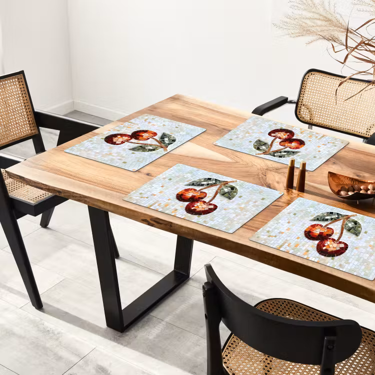 Placemat vinyl - Kersen - Rood - Mozaïek - Blaadjes — 4