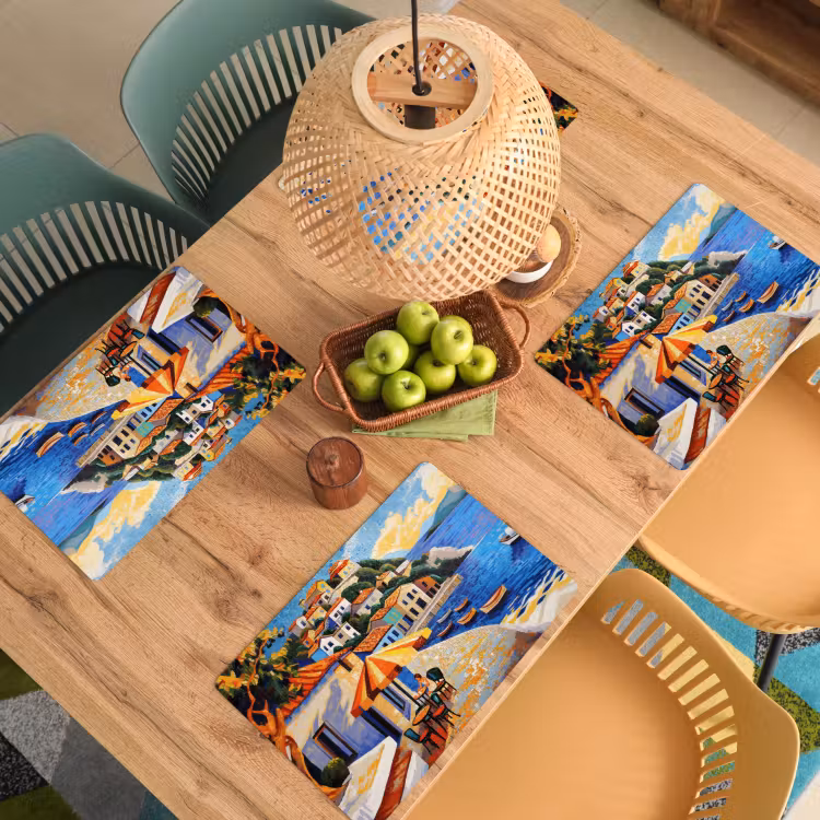 Placemat vinyl - Kustdorp - Huisjes - Mozaïek - Zee — 3