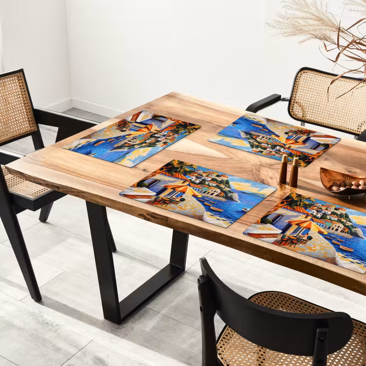 Placemat vinyl - Kustdorp - Huisjes - Mozaïek - Zee — 4