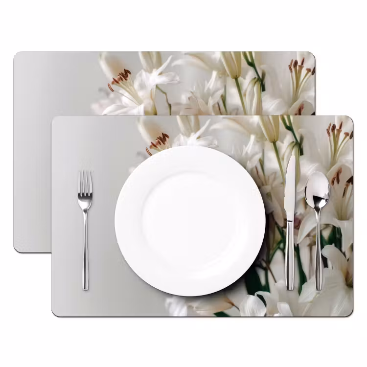 Placemat vinyl - Lelies - Boekte - Wit - Meeldraden — 2