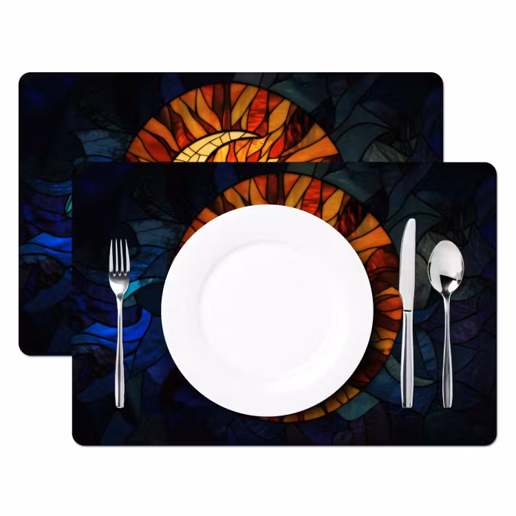 Placemat vinyl - Mozaïek - Glas - Maan - Donkerblauw — 2