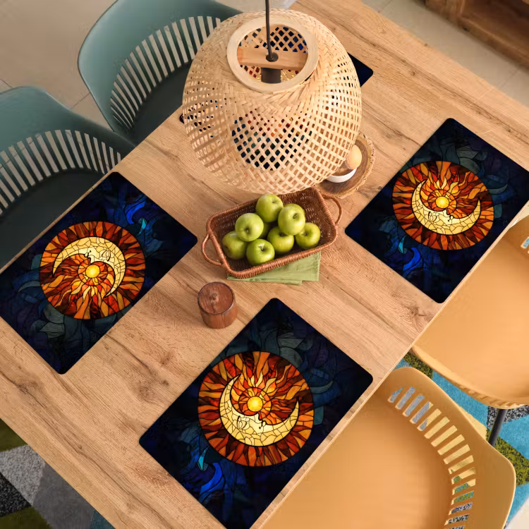 Placemat vinyl - Mozaïek - Glas - Maan - Donkerblauw — 3