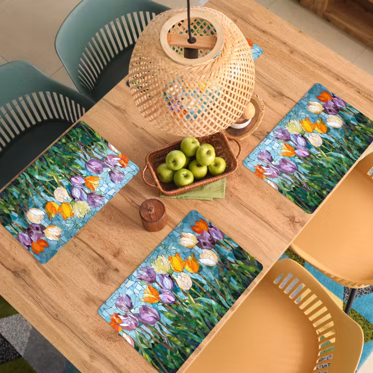 Placemat vinyl - Mozaïek - Veld - Tulpen - Kleurrijk — 3
